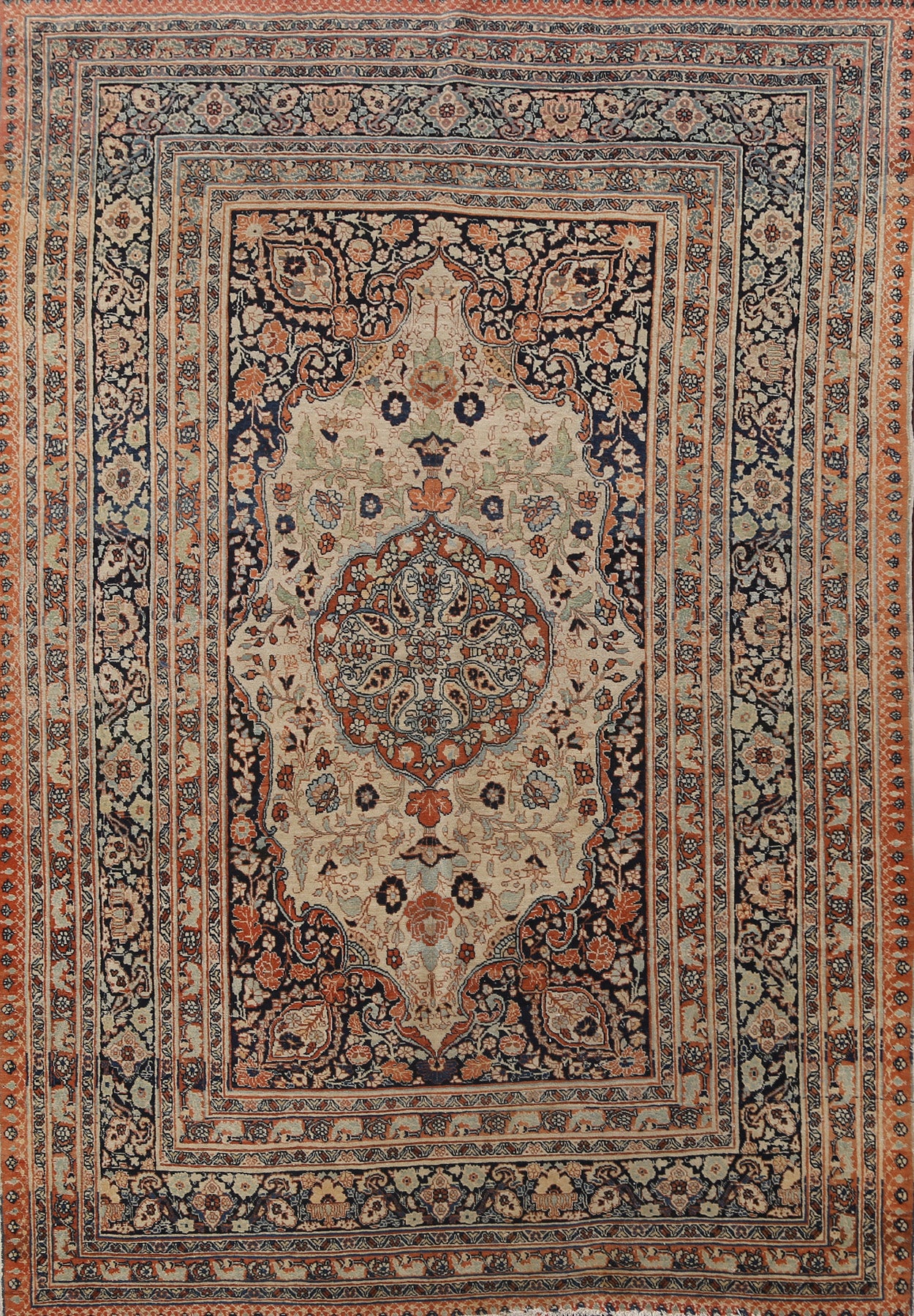 Pre-1900 Antique Tabriz Haj Jalili Vegetable Dye Persian Rug 4x6