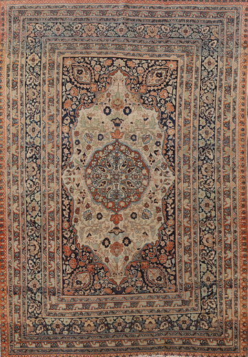 Pre-1900 Antique Tabriz Haj Jalili Vegetable Dye Persian Rug 4x6