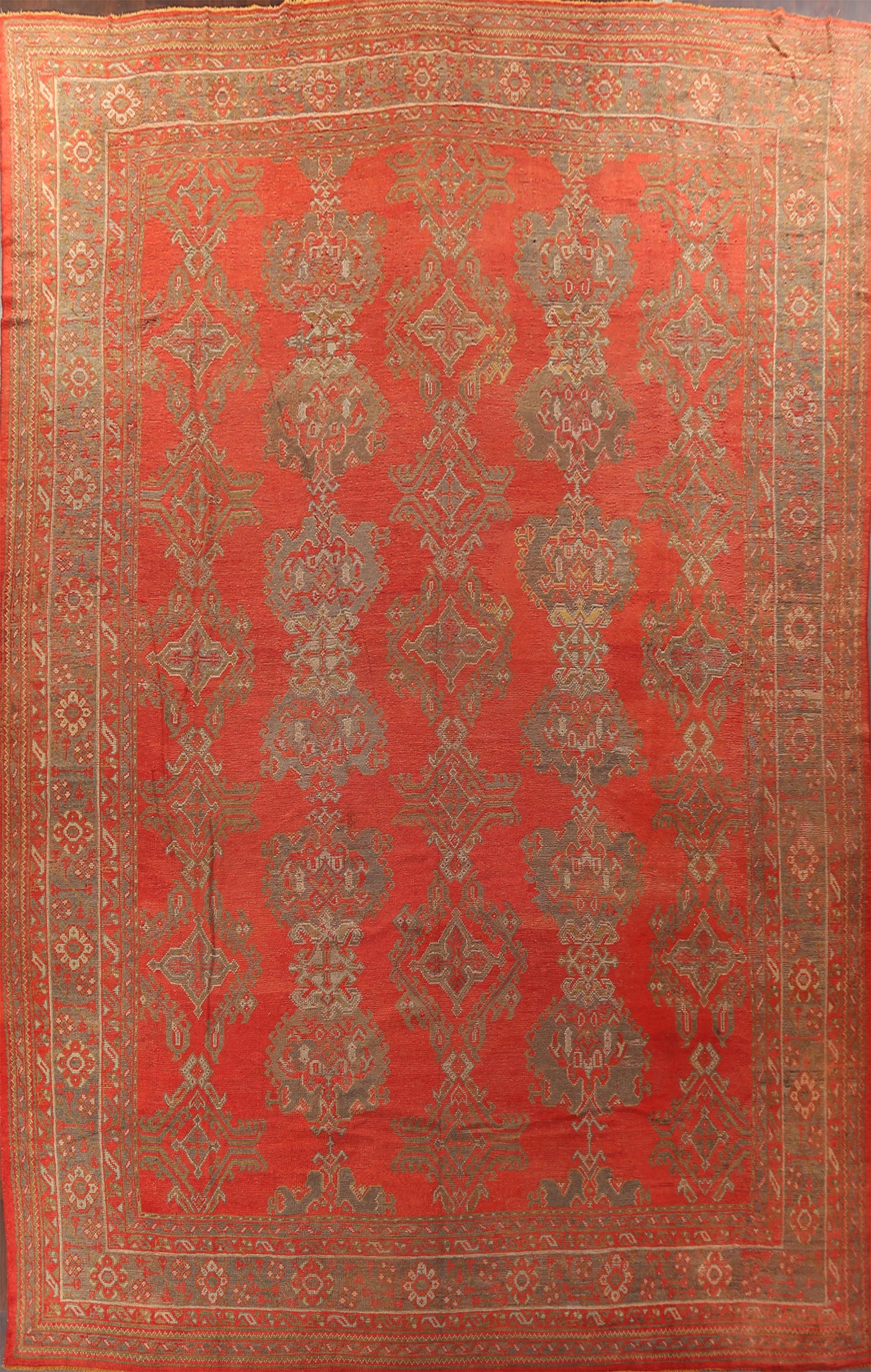 Pre-1900 Antique Vegetable Dye Oushak Turkish Area Rug 14x19