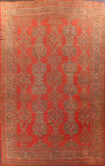 Pre-1900 Antique Vegetable Dye Oushak Turkish Area Rug 14x19