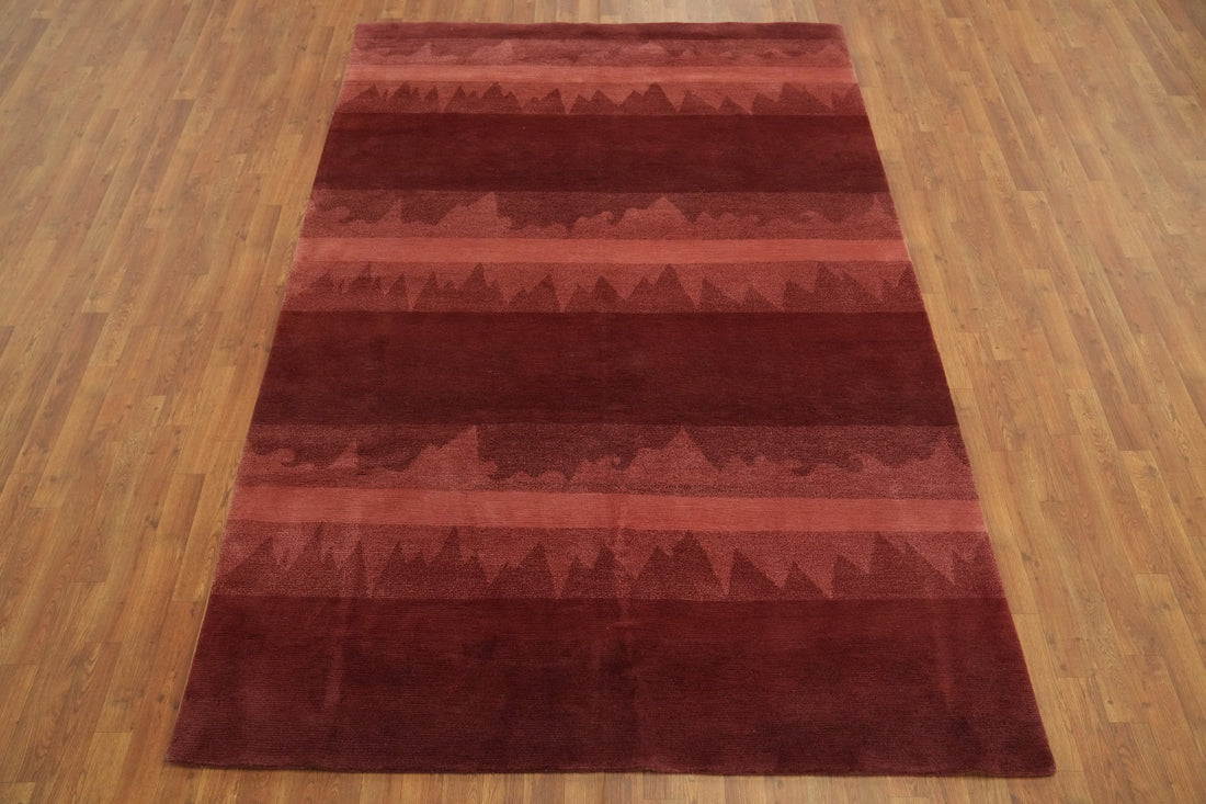 Red Handmade Nepalese Wool Area Rug 6x9