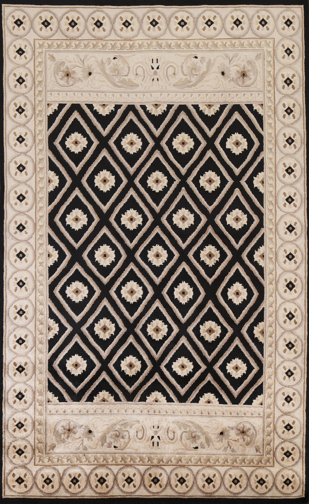 Wool Trellis Nepalese Black Area Rug 6x9