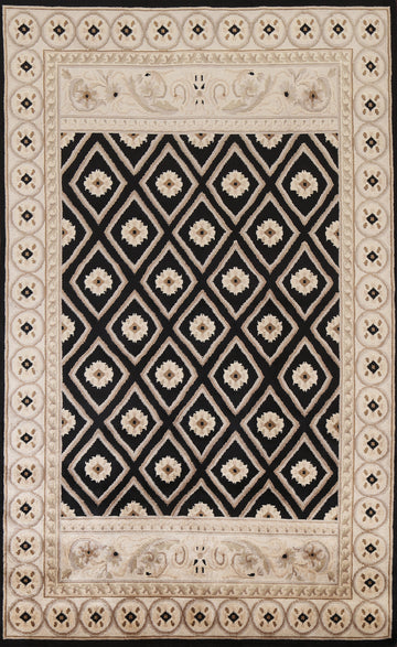 Wool Trellis Nepalese Black Area Rug 6x9