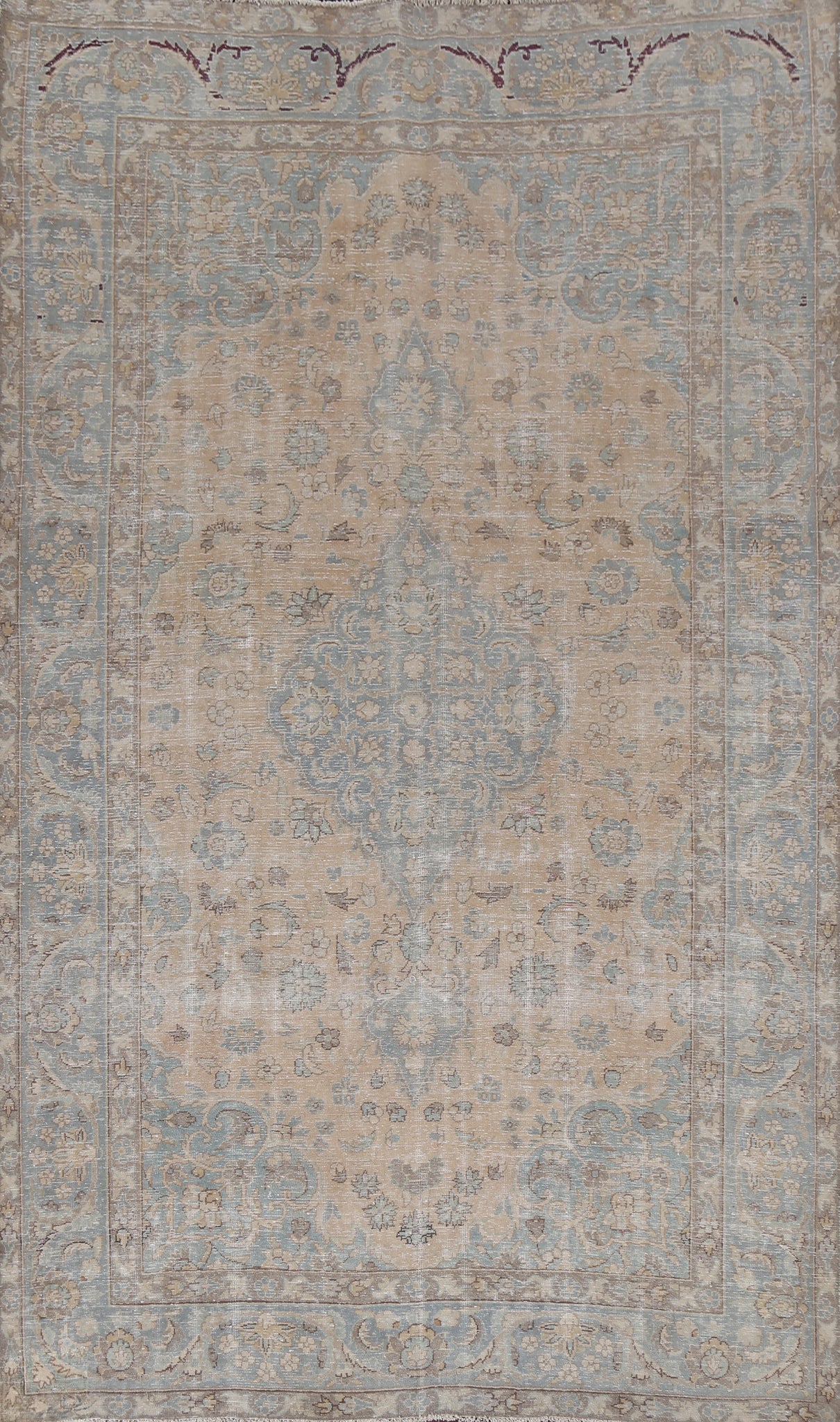 Muted Distressed Mashad Persian Area Rug 7x10