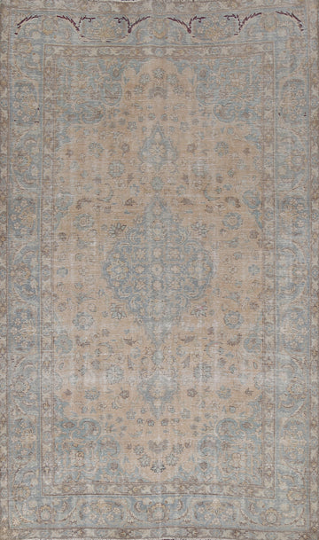 Muted Distressed Mashad Persian Area Rug 7x10