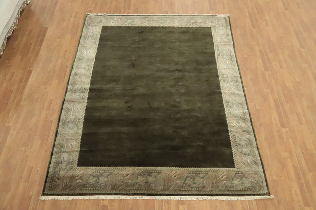 Vegetable Dye Green Nepalese Wool Area Rug 8x11