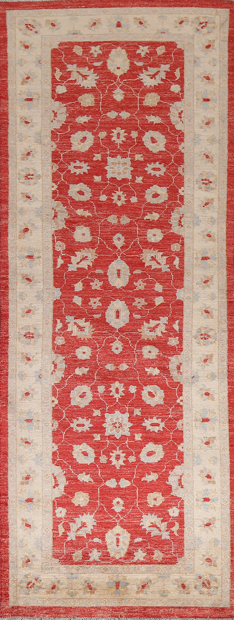 Vegetable Dye Red Peshawar Wool Runner Rug 3x9