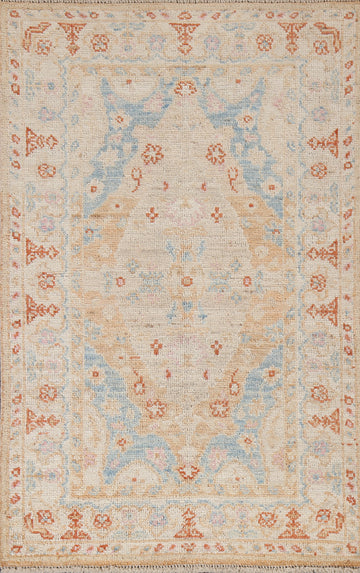 Vegetable Dye Handmade Oushak Turkish Wool Rug 3x5