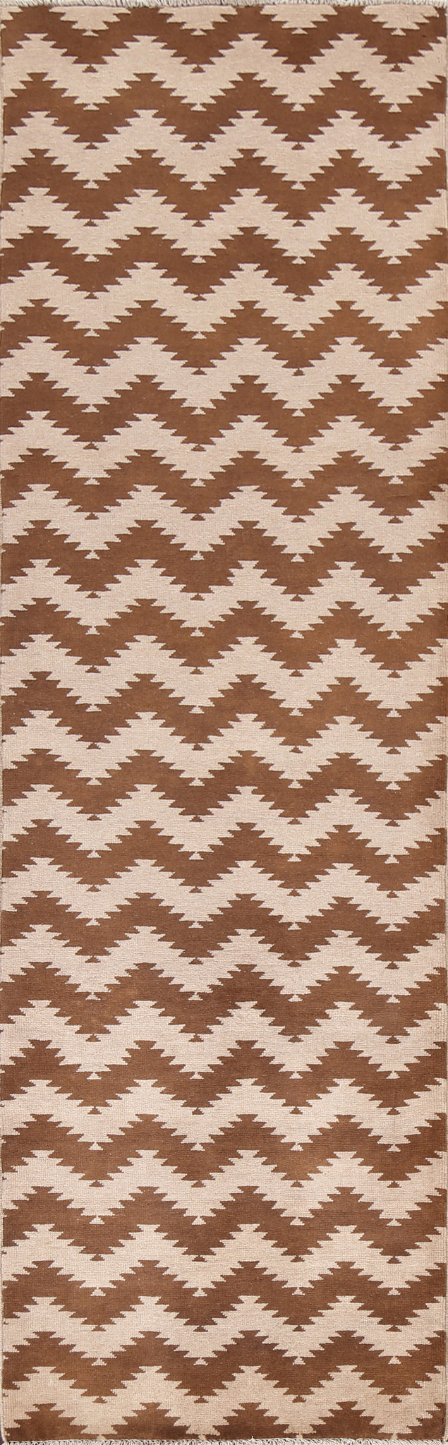 Chevron Style Gabbeh Kashkoli Wool Runner Rug 3x10