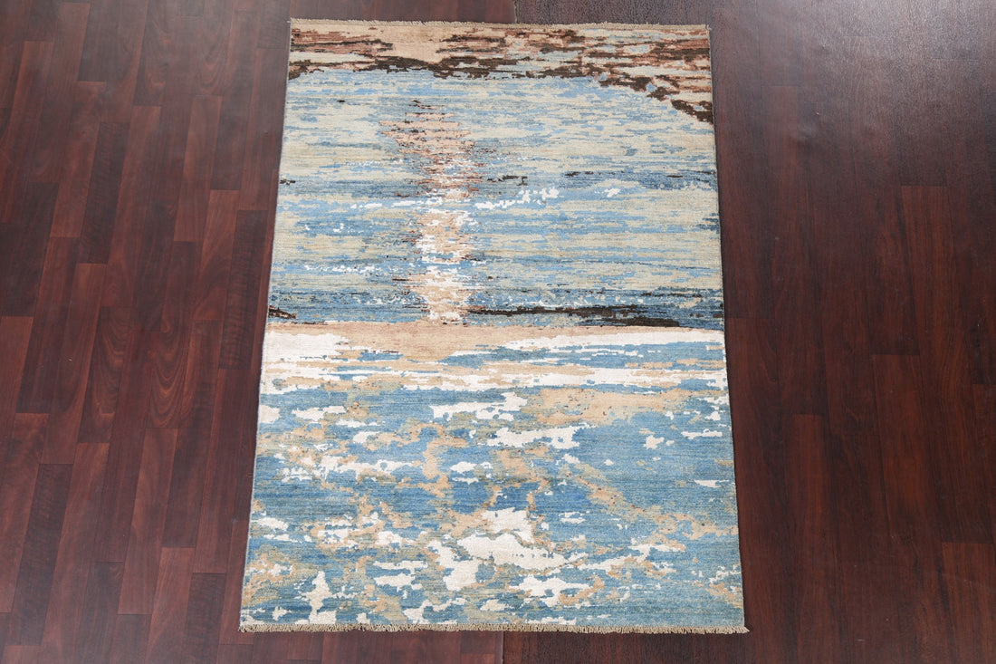 Vegetable Dye Abstract Wool Area Rug 4x6