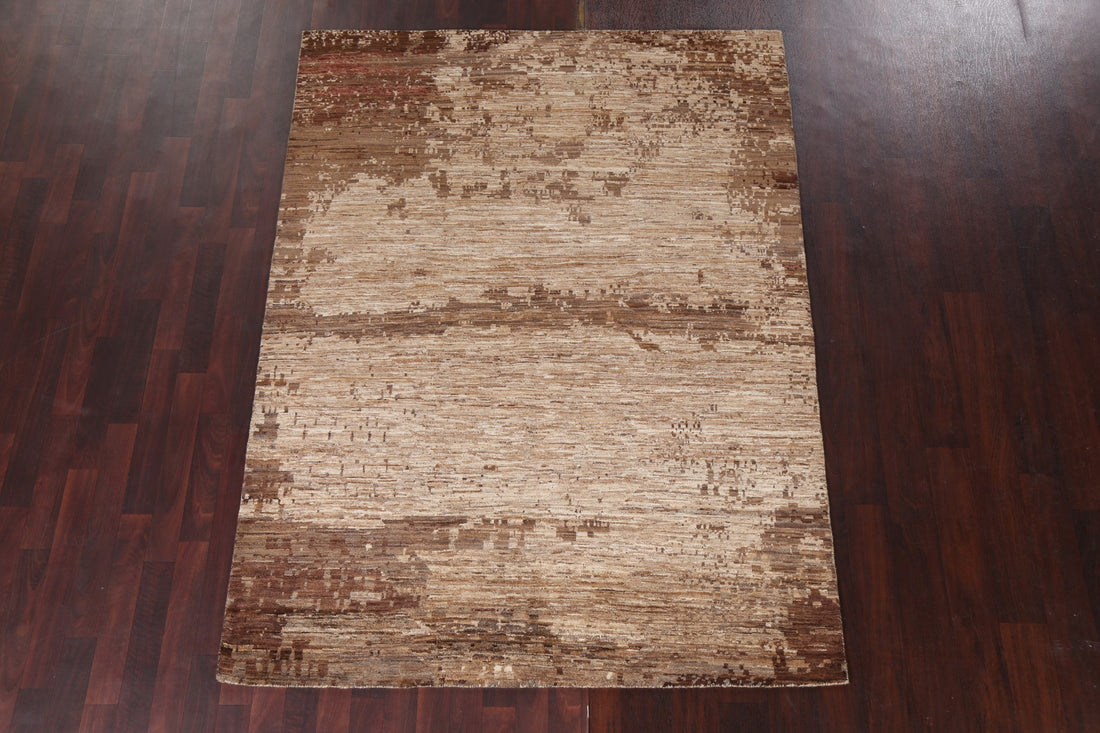 Earth-Tone Abstract Vegetable Dye Area Rug 5x7