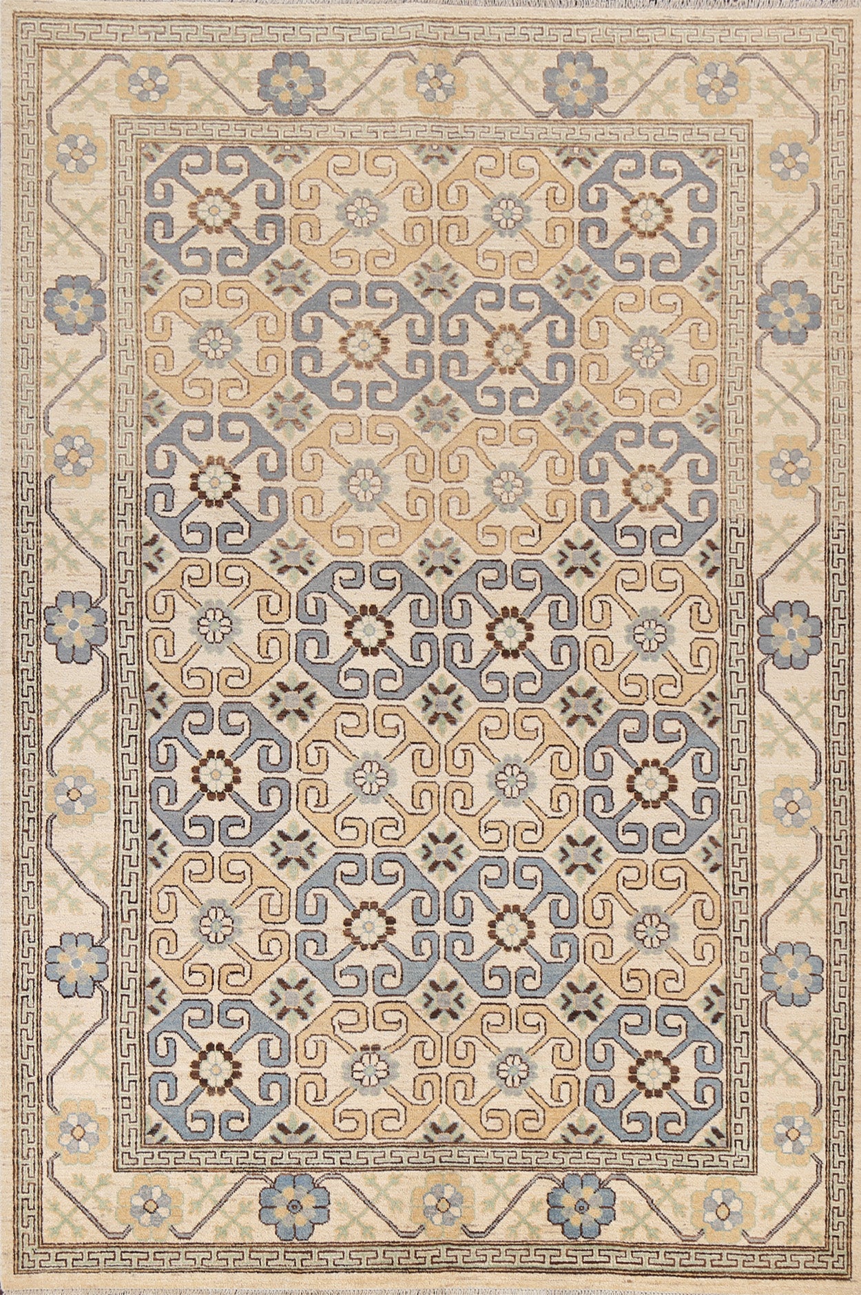 Vegetable Dye Geometric Khotan Wool Area Rug 6x9