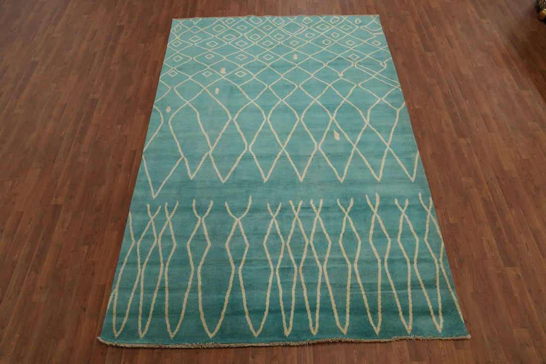 Aqua Moroccan Trellis Vegetable Dye Area Rug 6x10