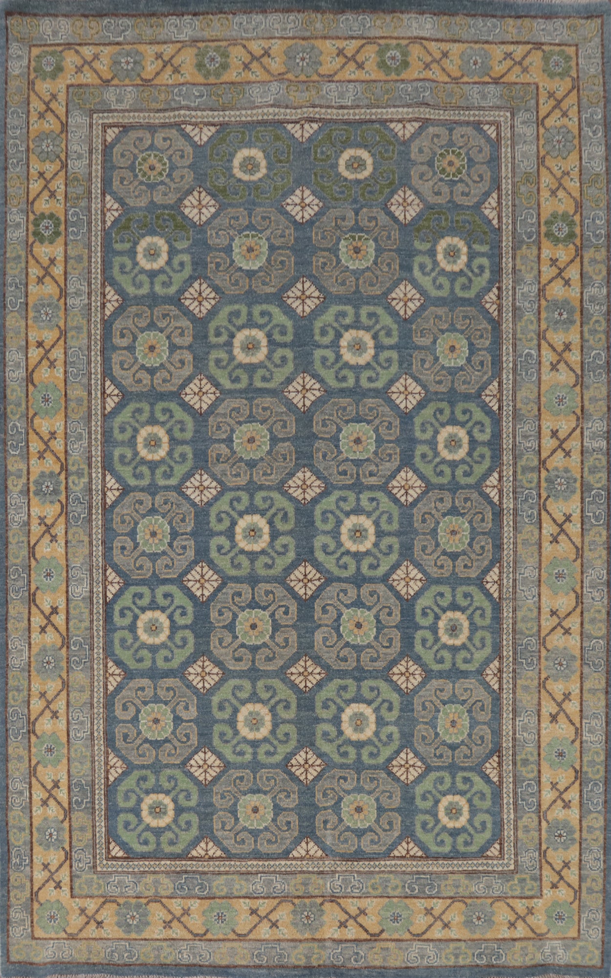 Vegetable Dye Blue Khotan Wool Area Rug 6x9