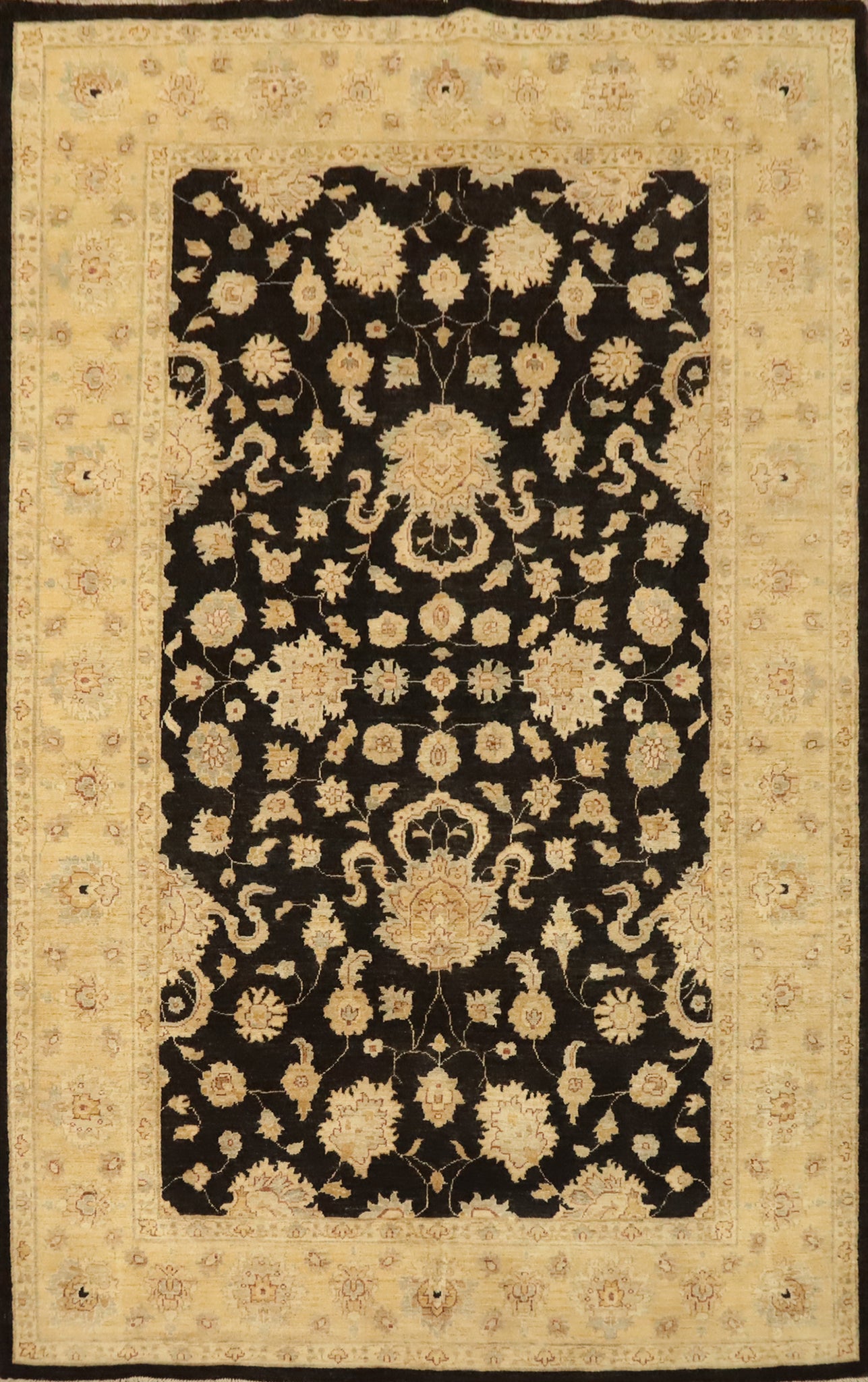 Vegetable Dye Chobi Peshawar Black Area Rug 6x9