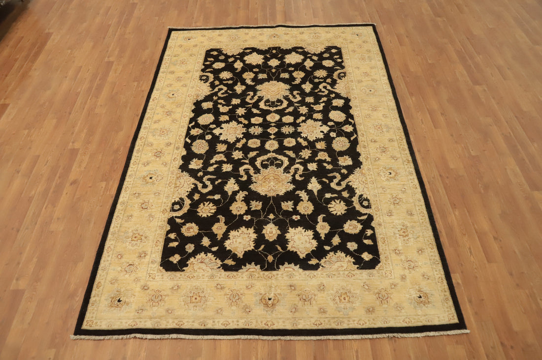 Vegetable Dye Chobi Peshawar Black Area Rug 6x9