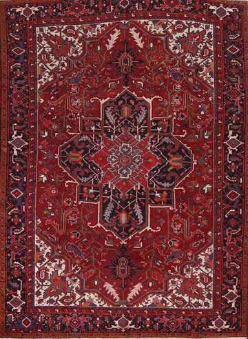 Vintage Red Wool Heriz Persian Area Rug 9x11