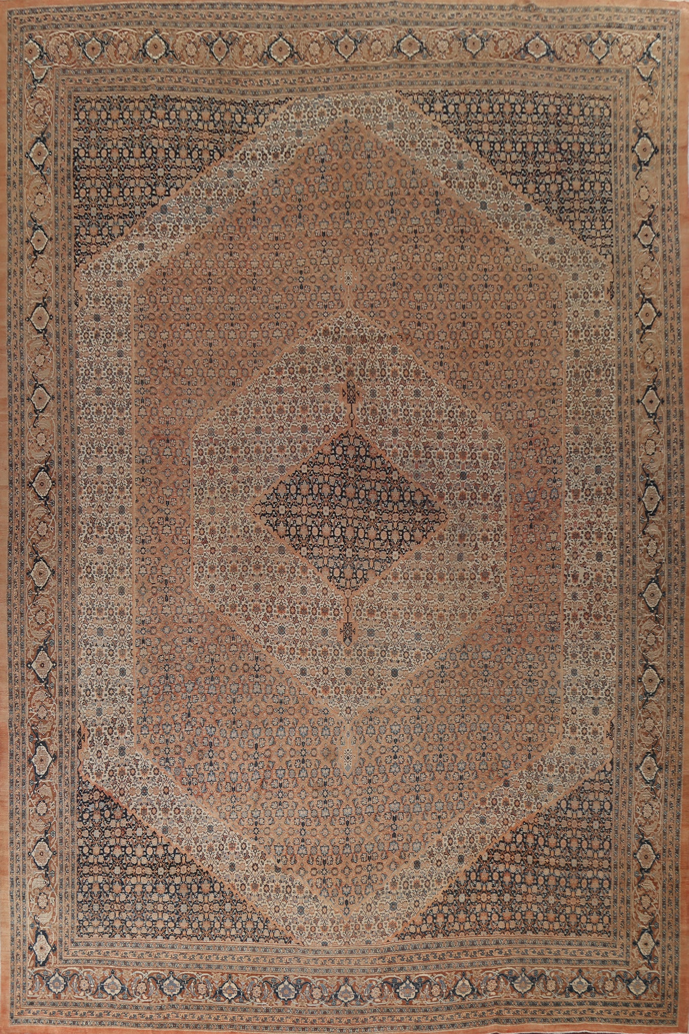 Pre-1900 Antique Vegetable Dye Tabriz Haj Jalili Persian Rug 13x18