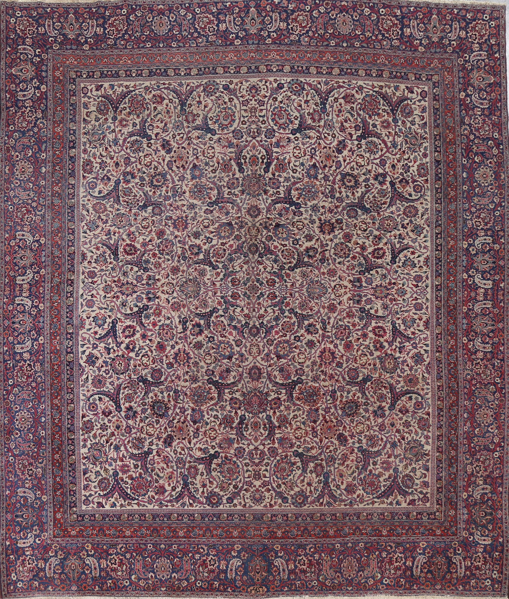 Pre-1900 Antique Vegetable Dye Mashad Persian Square Rug 12x12