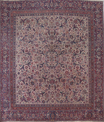 Pre-1900 Antique Vegetable Dye Mashad Persian Square Rug 12x12