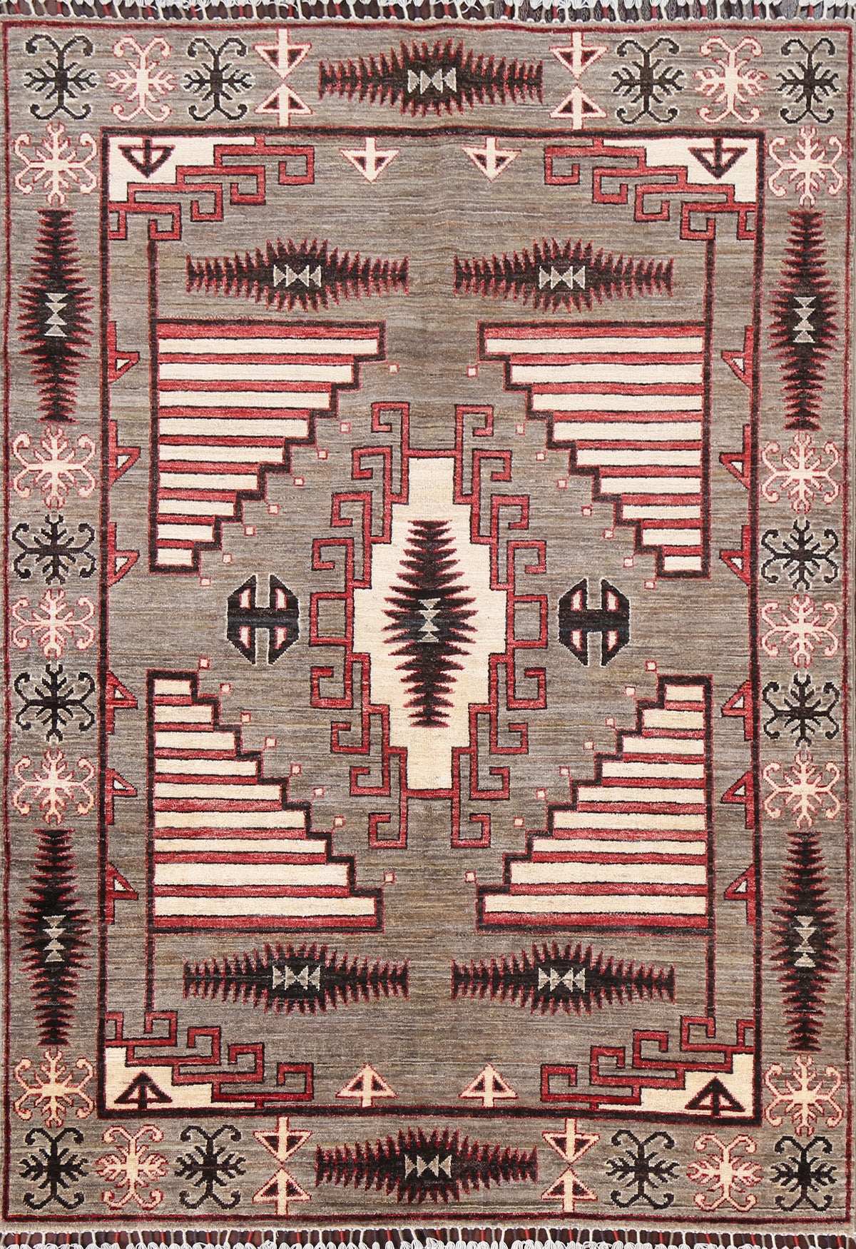 Vegetable Dye Geometric Khotan Oriental Area Rug 5x7