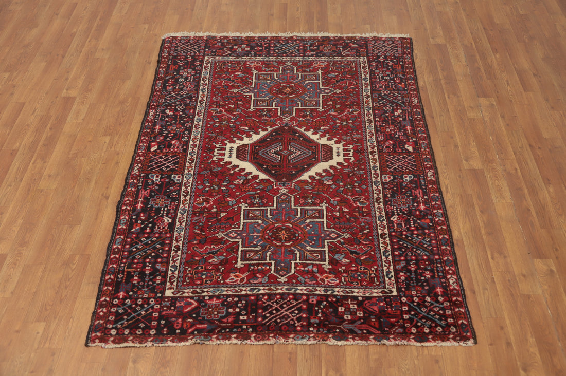 Tribal Geometric Red Gharajeh Persian Area Rug 5x6