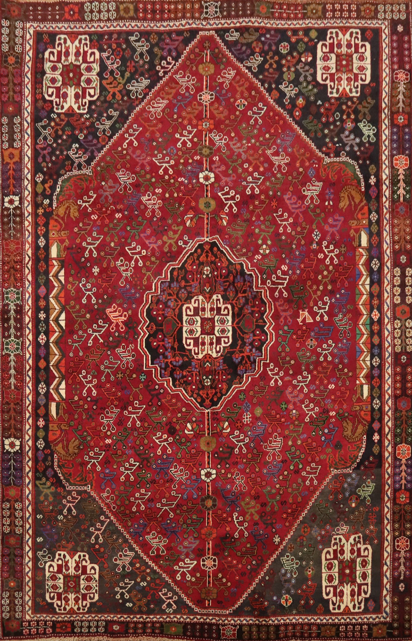 Vintage Wool Red Abadeh Persian Area Rug 6x9