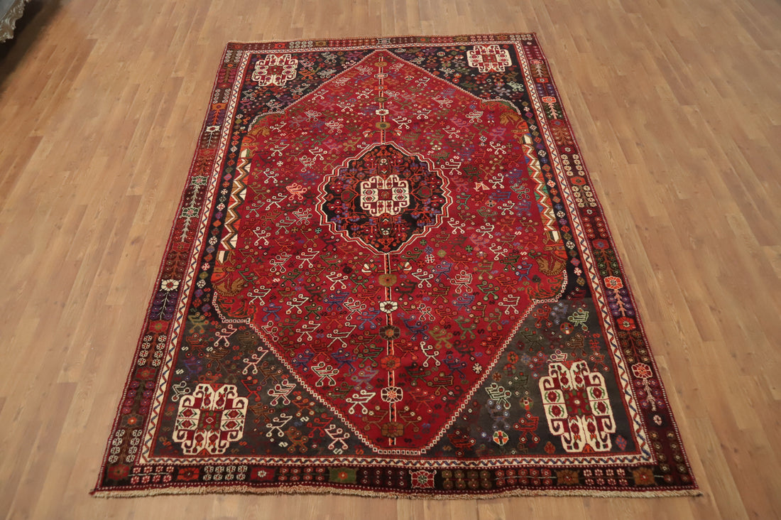 Vintage Wool Red Abadeh Persian Area Rug 6x9