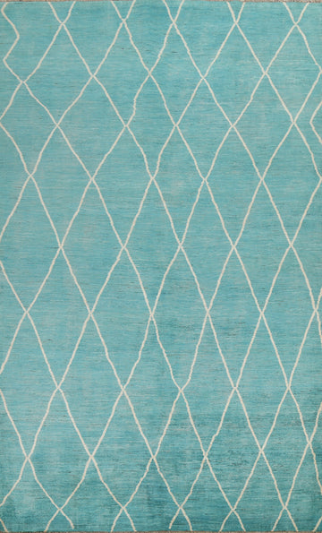 Turquoise Trellis Moroccan Vegetable Dye Wool Rug 6x9