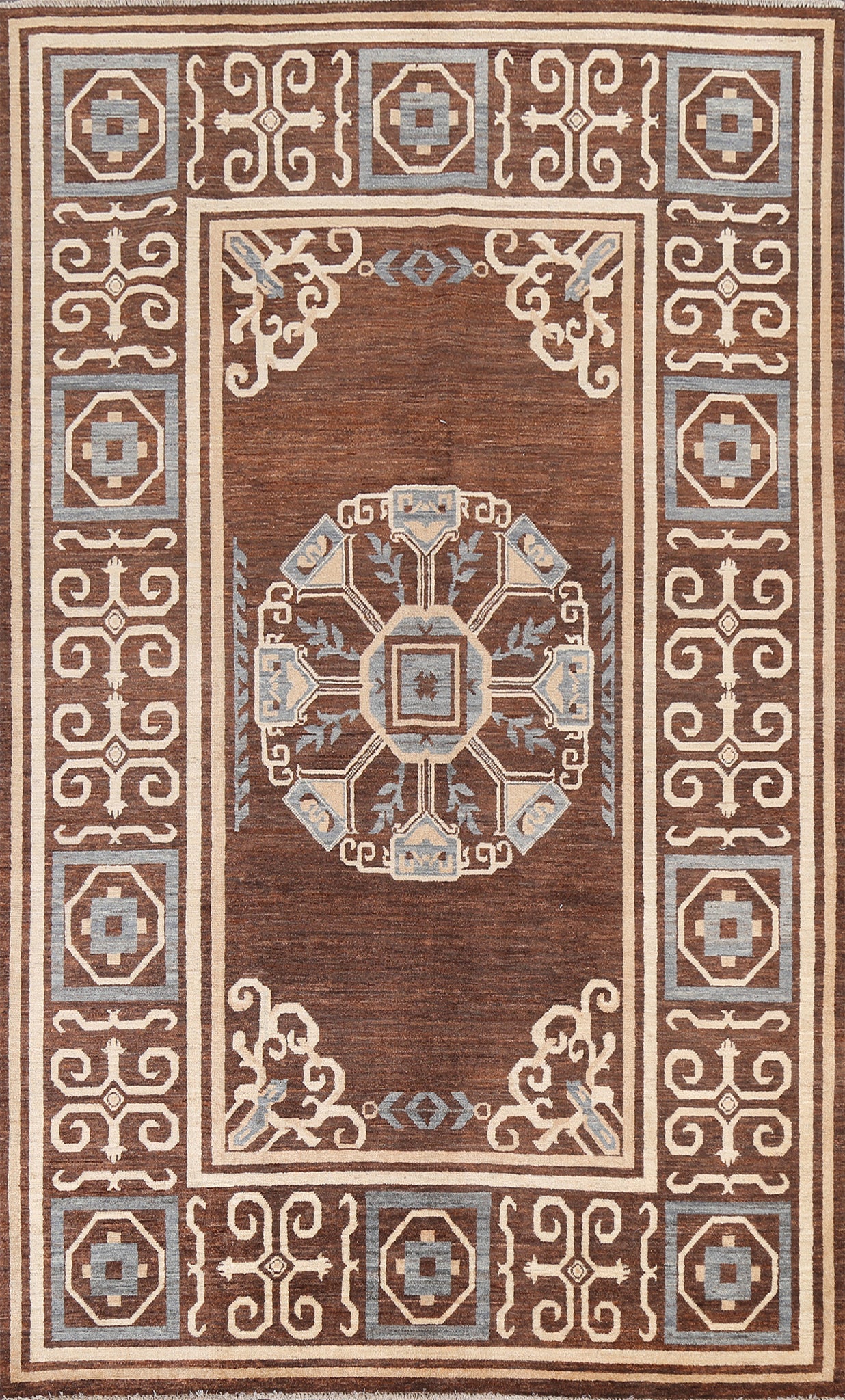 Brown Geometric Gabbeh Wool Persian Rug 6x10