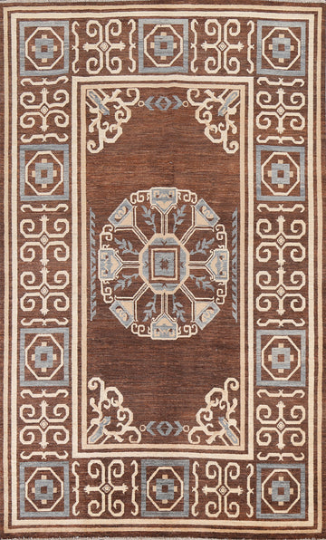 Brown Geometric Gabbeh Wool Persian Rug 6x10