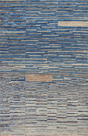 Striped Blue Gabbeh Kashkoli Oriental Area Rug 5x8