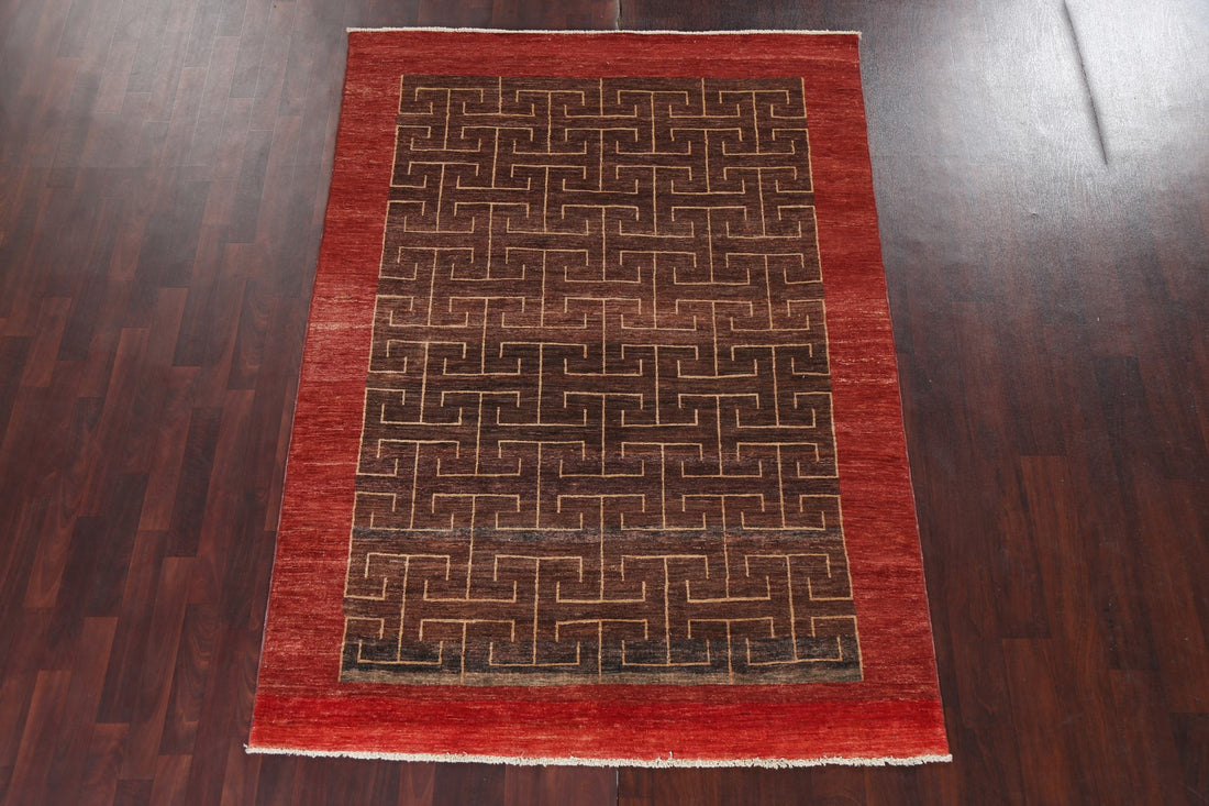 Brown Geometric Gabbeh Kashkoli Oriental Wool Rug 6x8