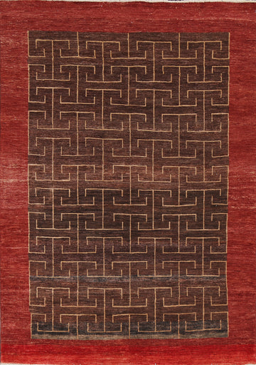 Brown Geometric Gabbeh Kashkoli Oriental Wool Rug 6x8