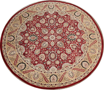 Vegetable Dye Red Tabriz Oriental Round Rug 8x8