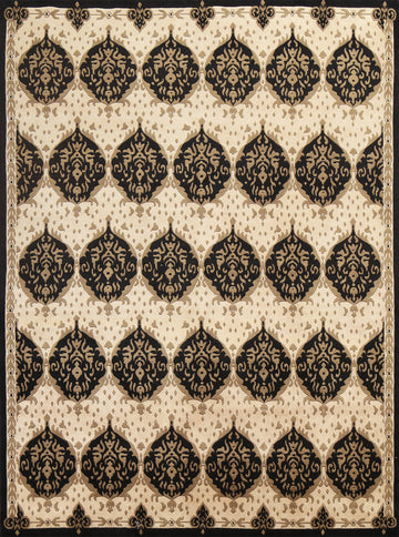 Vegetable Dye Black & Beige Nepalese Oriental Rug 8x10