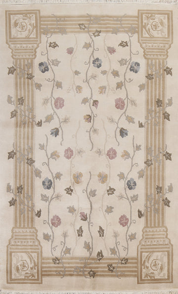 Vegetable Dye Floral Nepalese Oriental Wool Rug 6x9