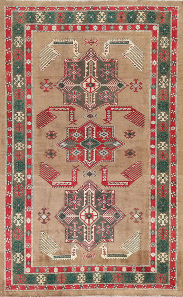 Brown Geometric Kazak Oriental Wool Rug 6x8