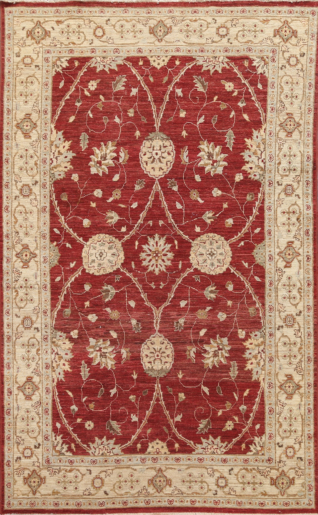 Vegetable Dye Red Chobi Peshawar Oriental Wool Rug 6x10