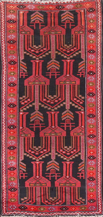 Vintage Black & Red Balouch Persian Wool Rug 4x8