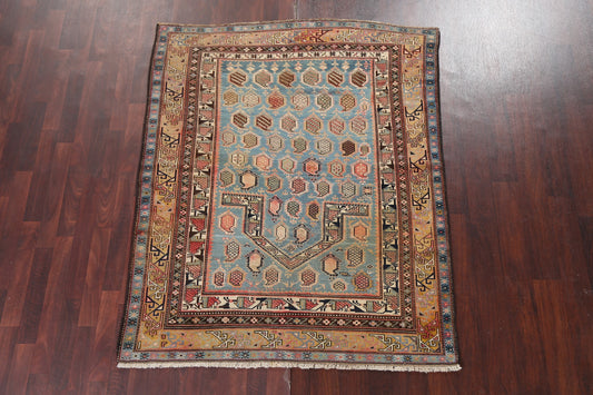 Pre-1900 Antique Vegetable Dye Shirvan Oriental Rug 5x6