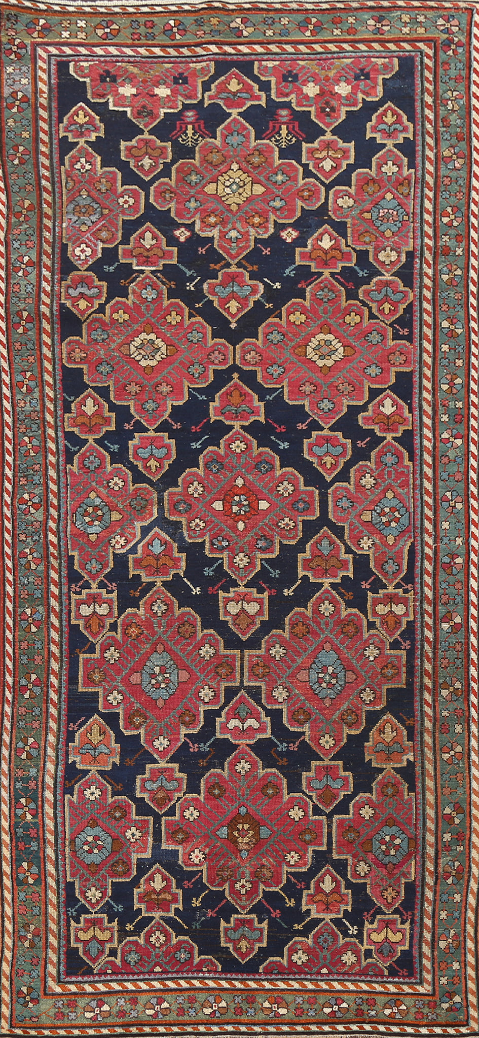 Pre-1900 Antique Karabakh Oriental Runner Rug 4x10