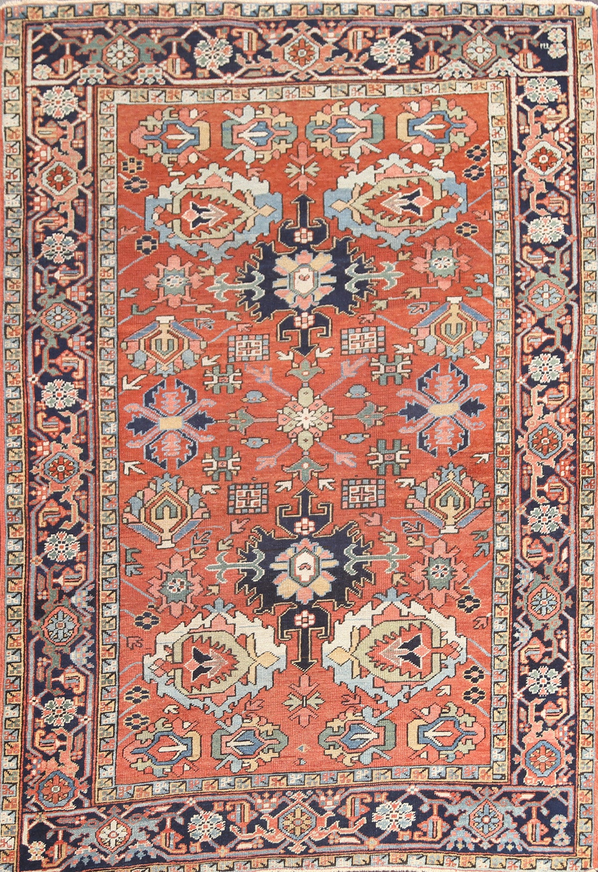 Pre-1900 Antique Vegetable Dye Heriz Serapi Persian Rug 5x7