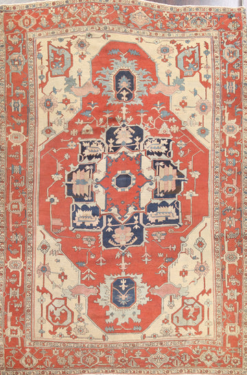 Pre-1900 Antique Vegetable Dye Heriz Serapi Persian Area Rug 9x12