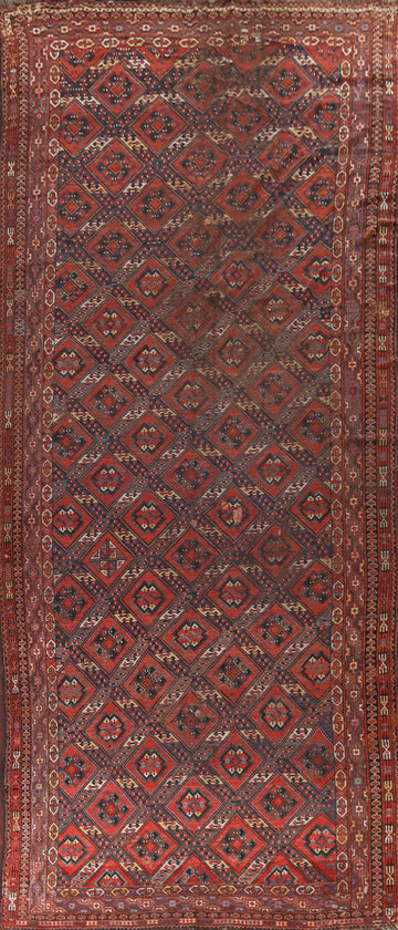 Pre-1900 Antique Vegetable Dye Turkoman Bashir Persian Rug 9x20