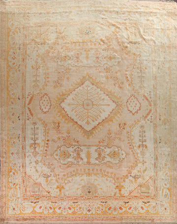 Pre-1900 Antique Vegetable Dye Oushak ANGORA Turkish Rug 13x14