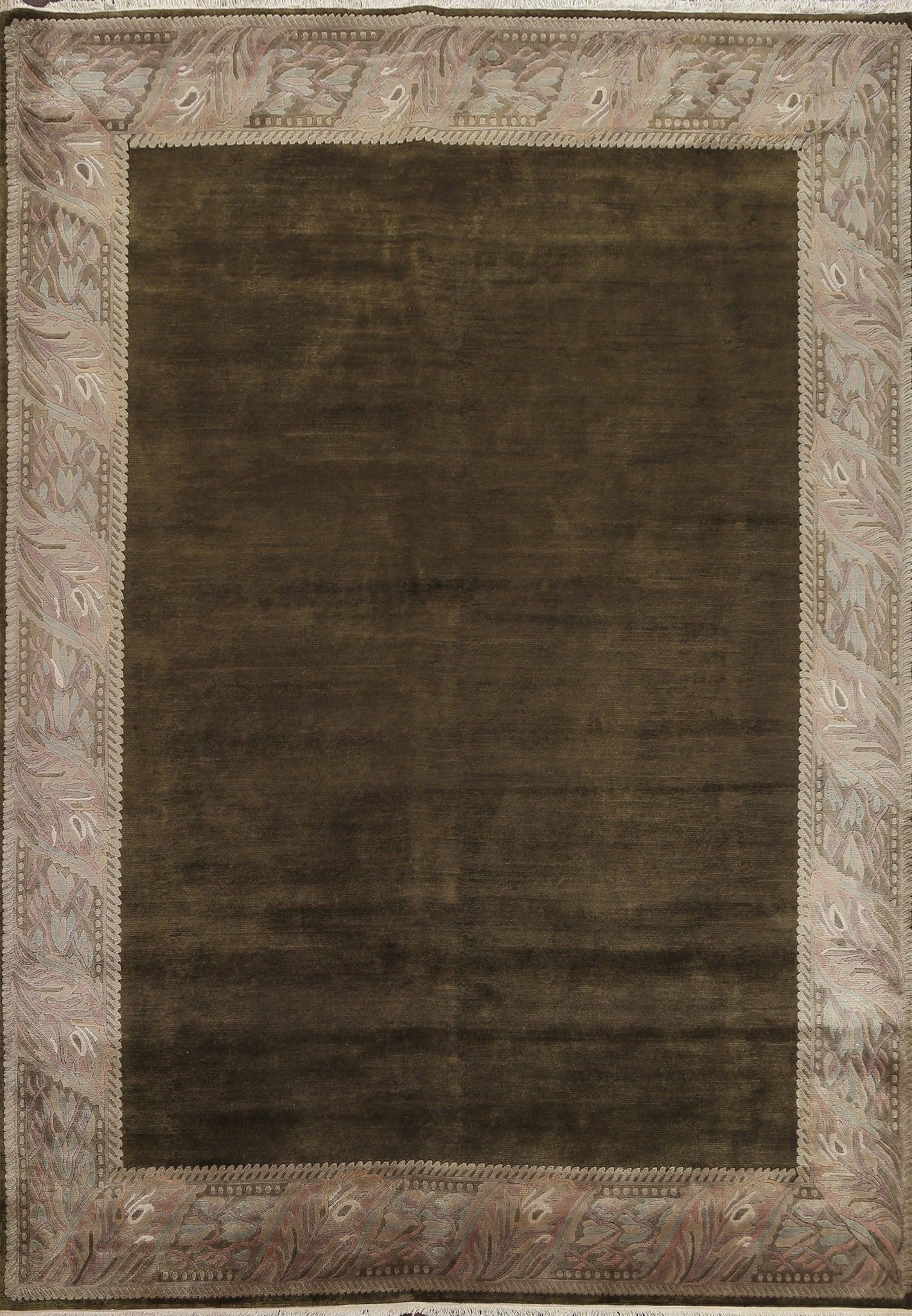 Brown Bordered Nepalese Oriental Area Rug 8x10