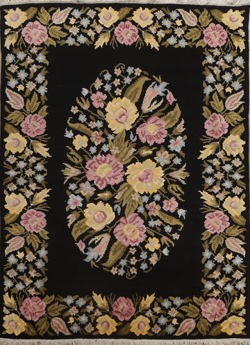 Vegetable Dye Aubusson Wool/ Silk Oriental Rug 6x8