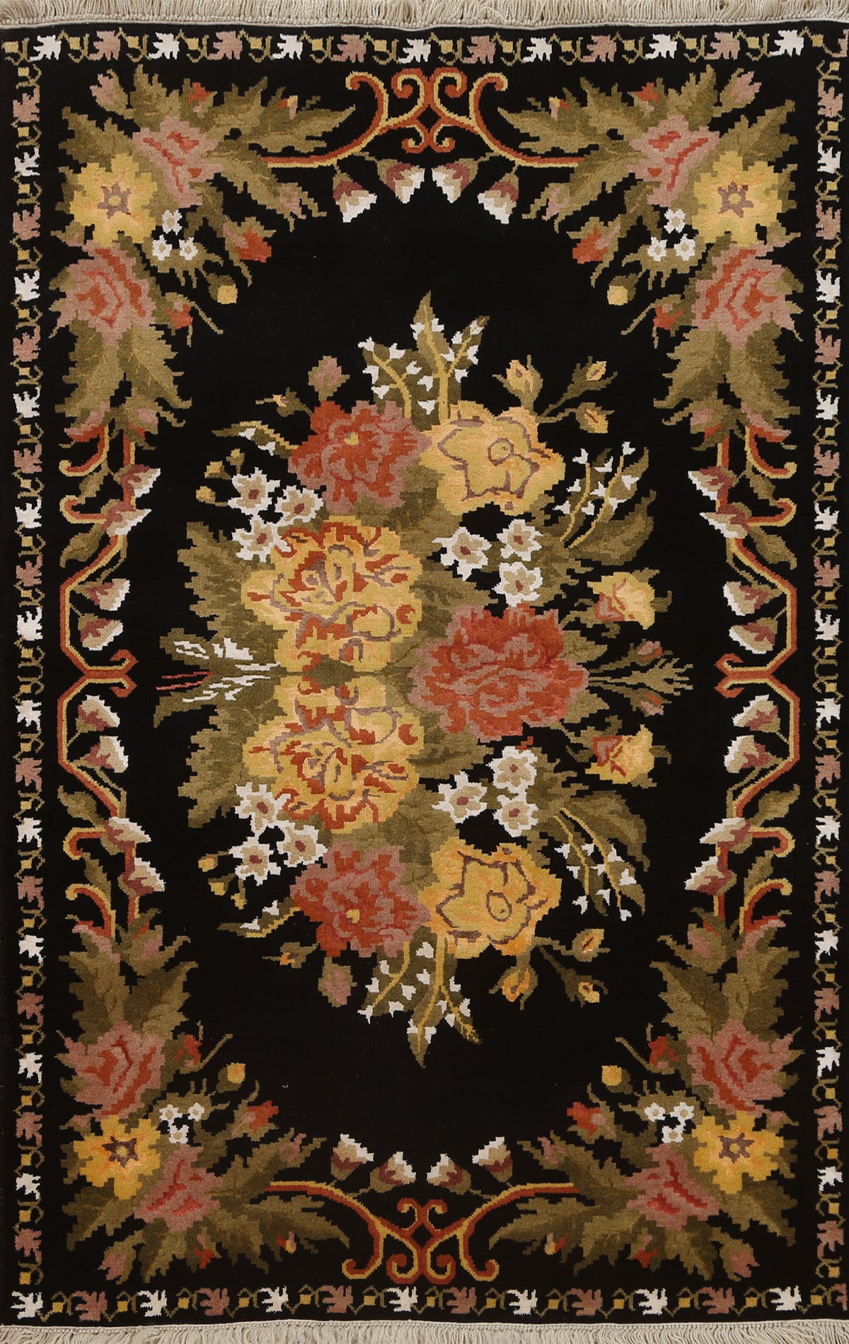 Vegetable Dye Floral Aubusson Wool Oriental Rug 4x6