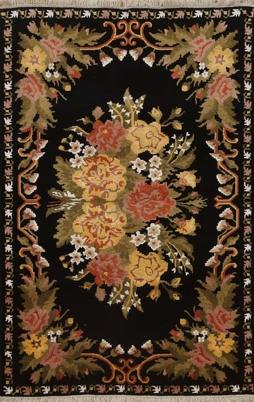 Vegetable Dye Floral Aubusson Wool Oriental Rug 4x6